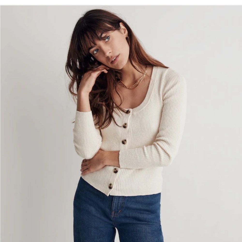 Madewell Scoop Neck Cardigan Sweater In Antique Cream XS NG738‎
